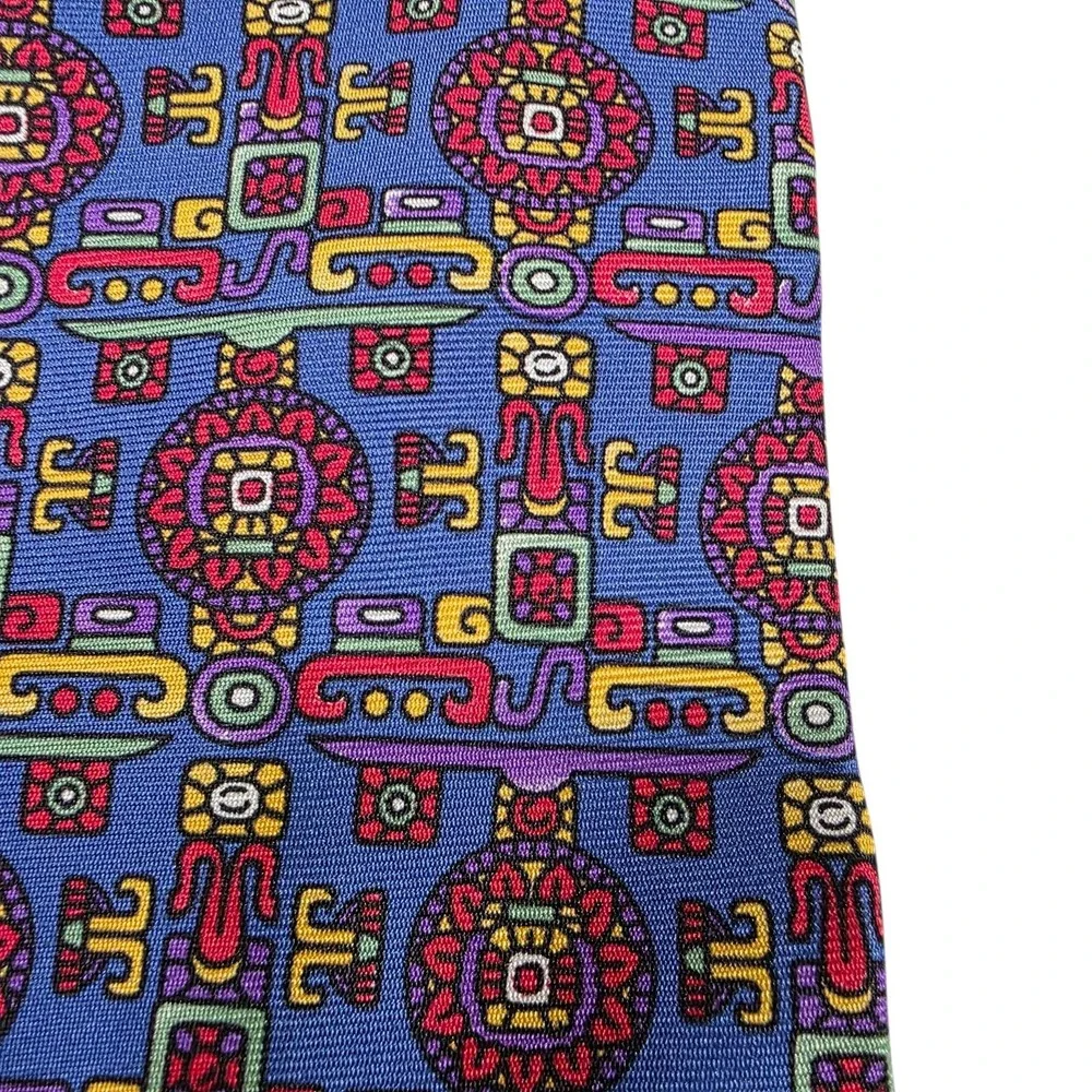 Christian Dior Mens Silk Jacquard Pattern Tie‎ Purple Green Geometric Designer